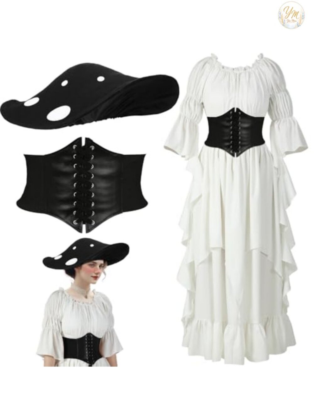 Renaissance Victorian Costume Set 3 Pc Dress Hat Belt Halloween